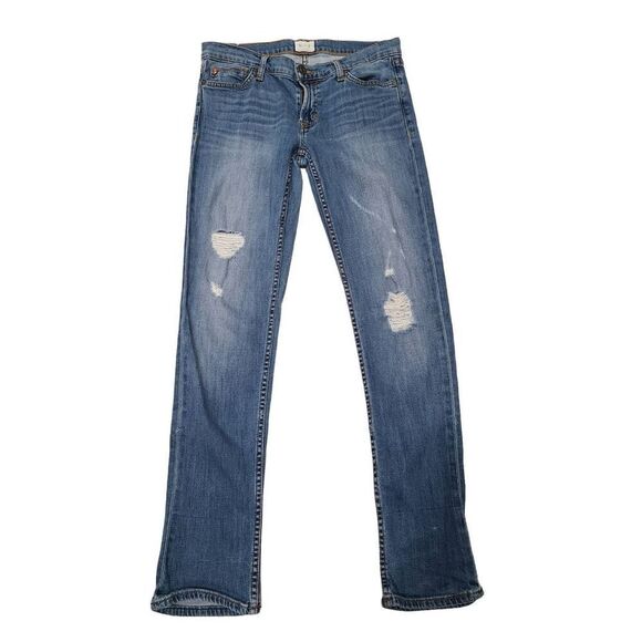 Hudson Straight Jeans Womens 27 Blue Denim Mid Rise Distressed 5-Pockets Casual - Picture 1 of 7